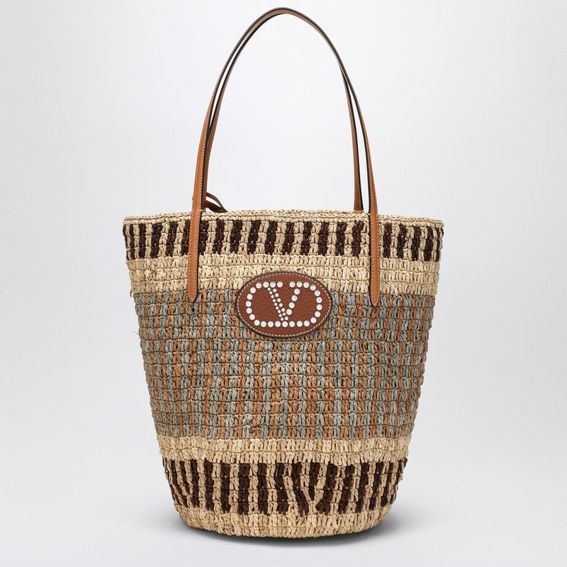 Valentino Garavani - Valentino Garavani Shopping bag Vlogo Signature in multicolored raffia - Shopper