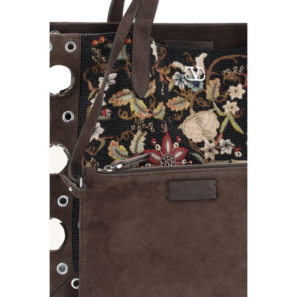 Valentino Garavani - Valentino Garavani Nellcote Suede Floral Tote