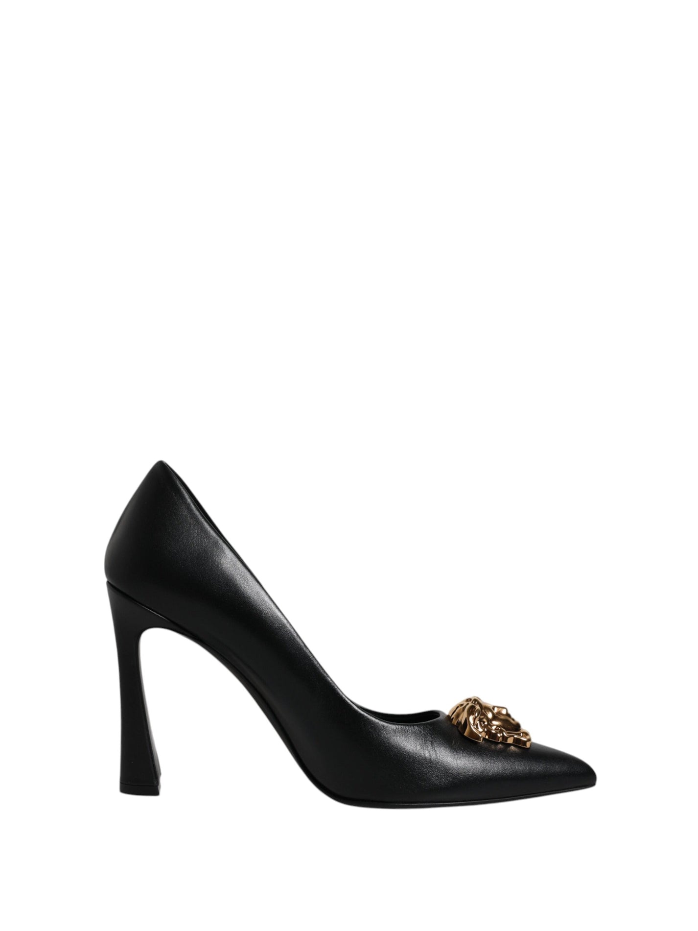 Versace - Versace Black Leather Logo Plaque High Heels Pumps Shoes