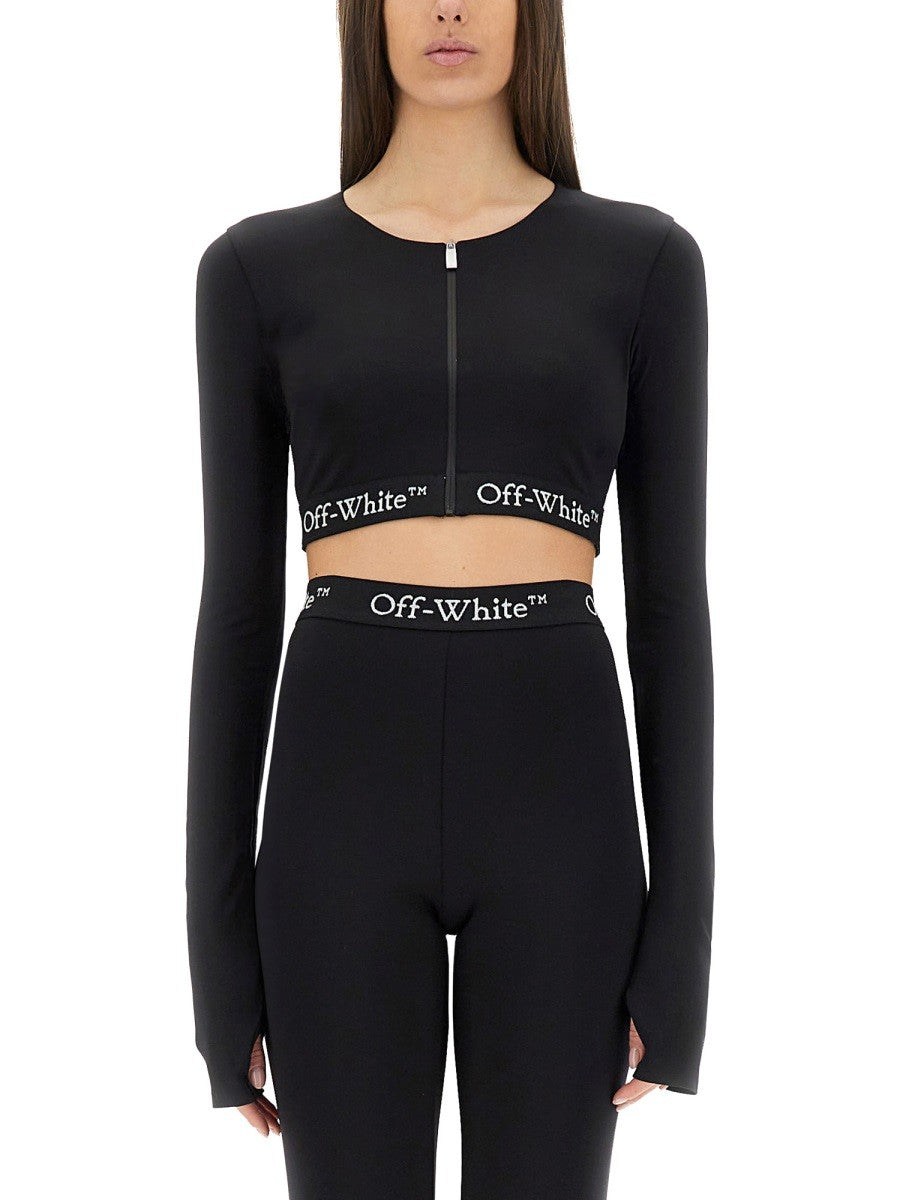 Off-white - Off White Cropped Top With Logoed Band - Woman->Clothing->Tops