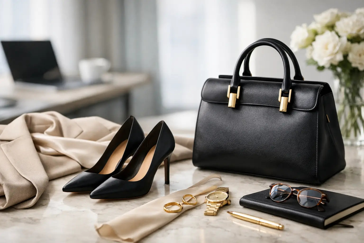 Black leather satchel with gold-tone hardware featured in 10 luxury brands for workwear that last article