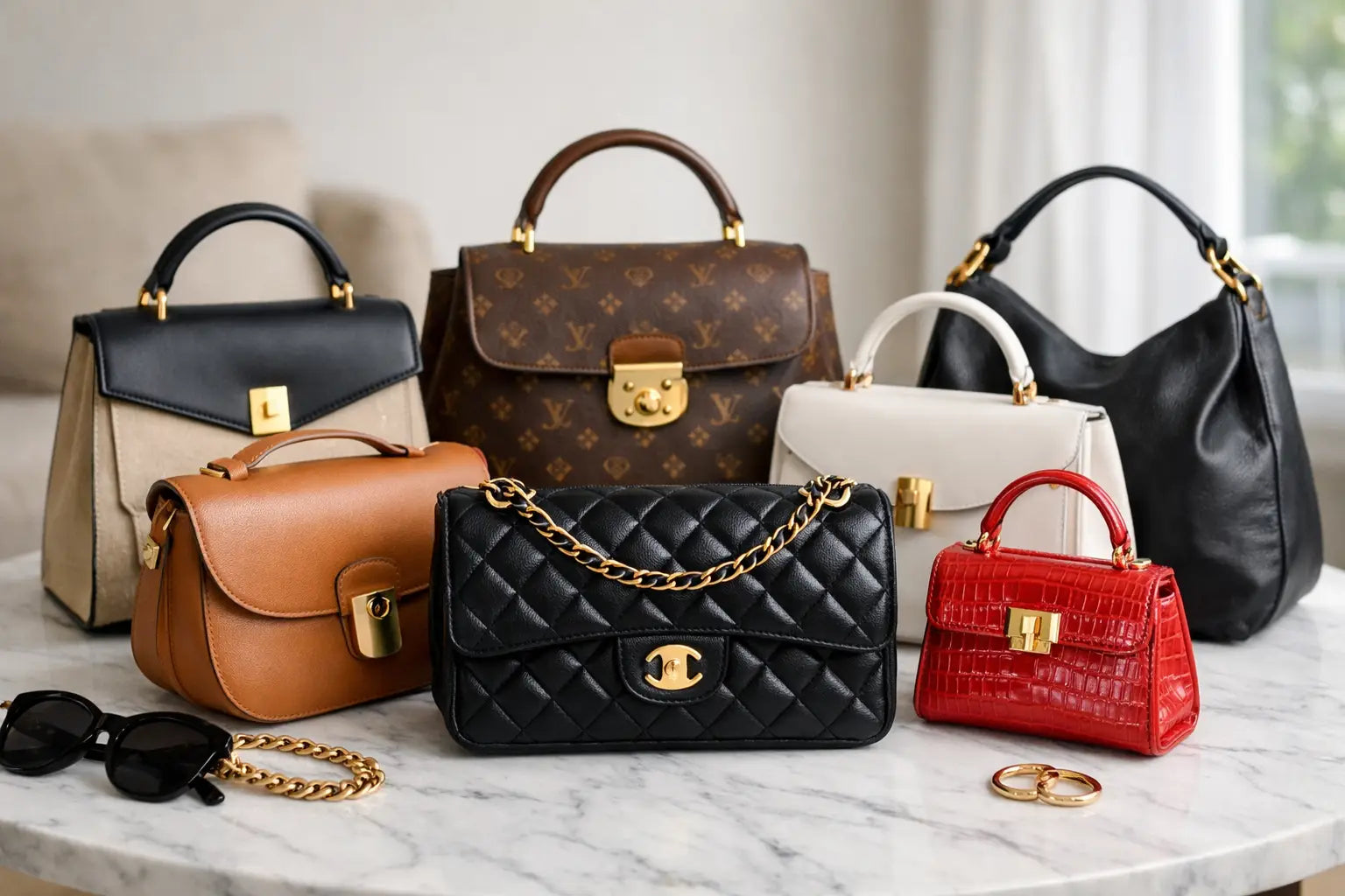 Black quilted leather chanel handbag with gold-tone chain strap and logo clasp featured in designer handbags article
