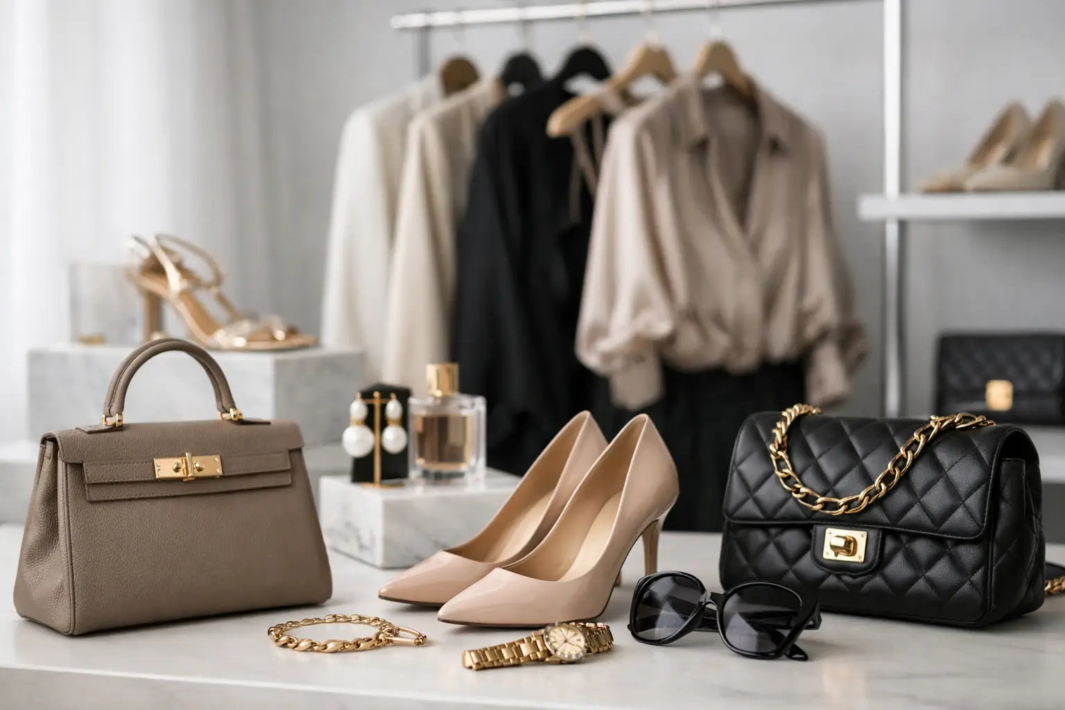 Beige textured leather kelly bag with gold-tone hardware featured in curated luxury fashion article.