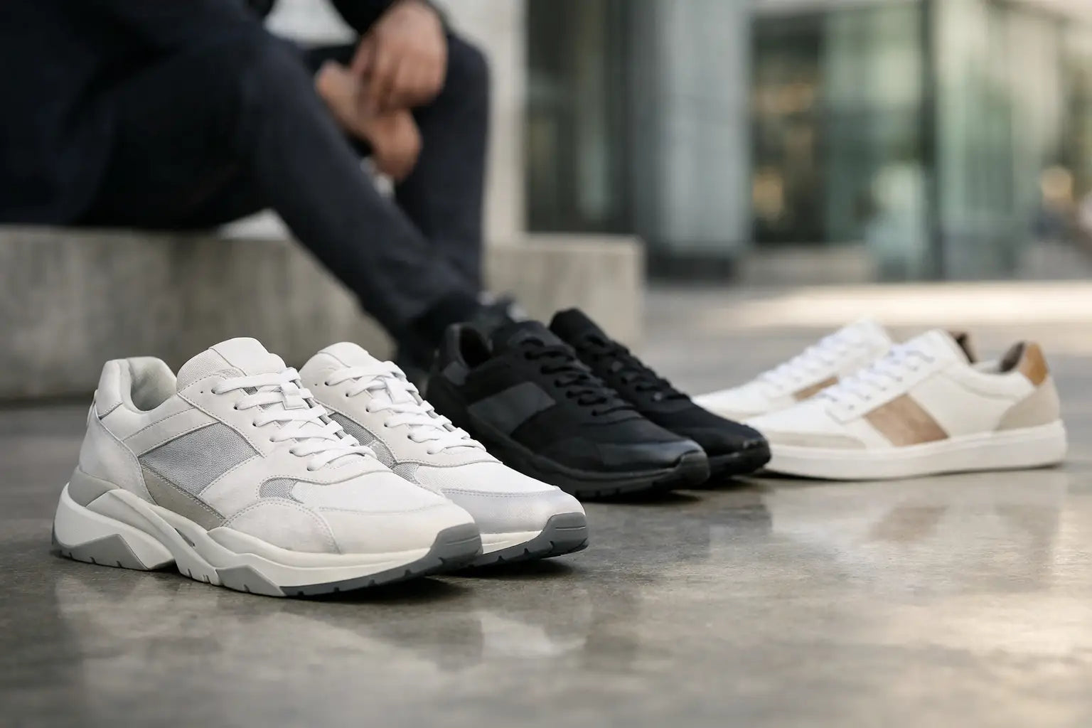 White and gray chunky designer sneakers for men with a modern minimalist design perfect for stylish casual wear