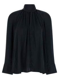 ROTATE BIRGER CHRISTENSEN - ROTATE BIRGER CHRISTENSEN Women’s Satin Bow Blouse Blue - Women’s Tops