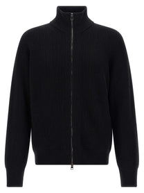 ROBERTO COLLINA - ROBERTO COLLINA Men’s Ribbed Cardigan Black - Men’s Knitwear