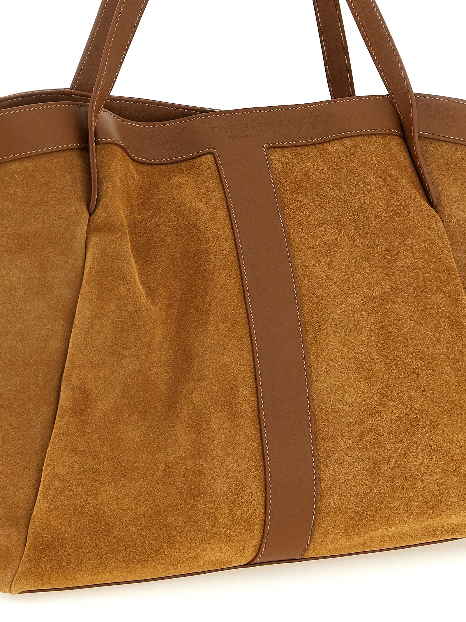 TWIN SET - TWIN SET Women’s Suede Shopping Bag Brown - Women’s Bags