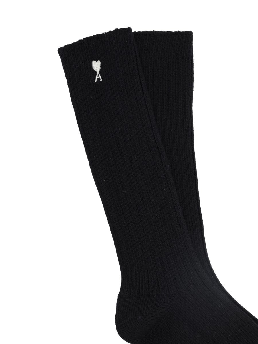 Ami Paris Unisex Ami DE Coeur Socks Black, view 3
