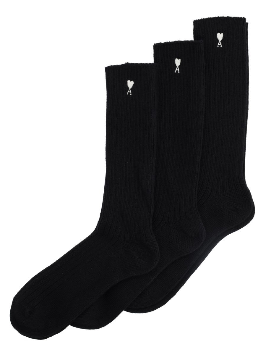 Ami Paris Unisex Ami DE Coeur Socks Black, view 2