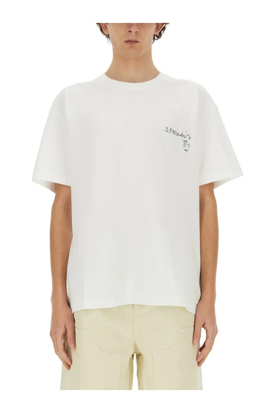 3.paradis men’s edgar plans white cotton t shirt with small embroidered logo on the left chest