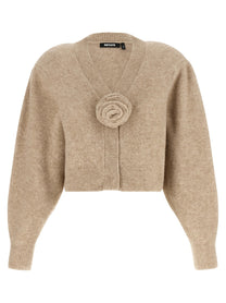 ROTATE Birger Christensen Flower Knit Cardigan Beige