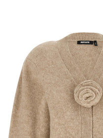 ROTATE Birger Christensen Flower Knit Cardigan Beige