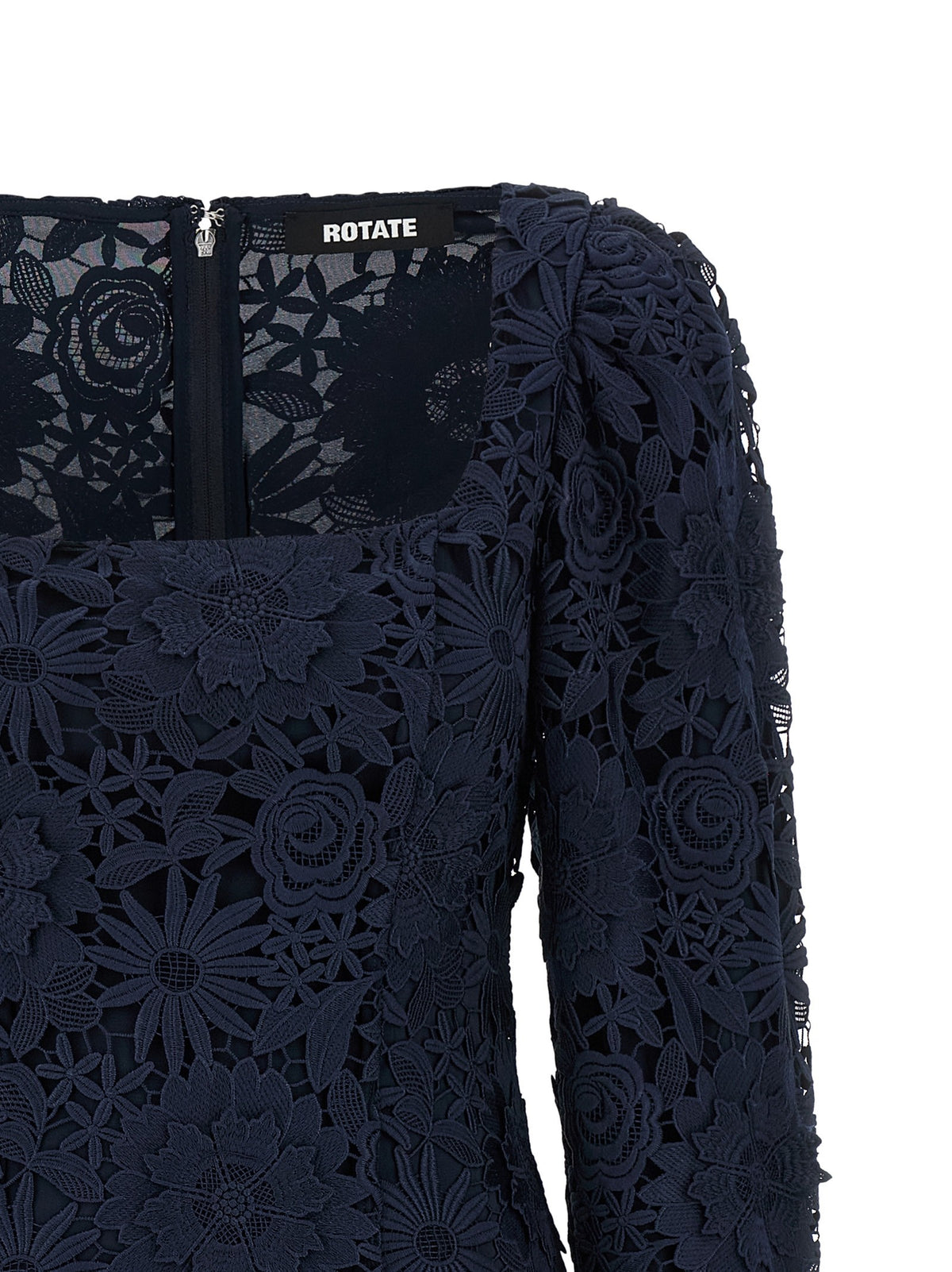 ROTATE Birger Christensen Lace Ls Mini Dress Blue, view 3