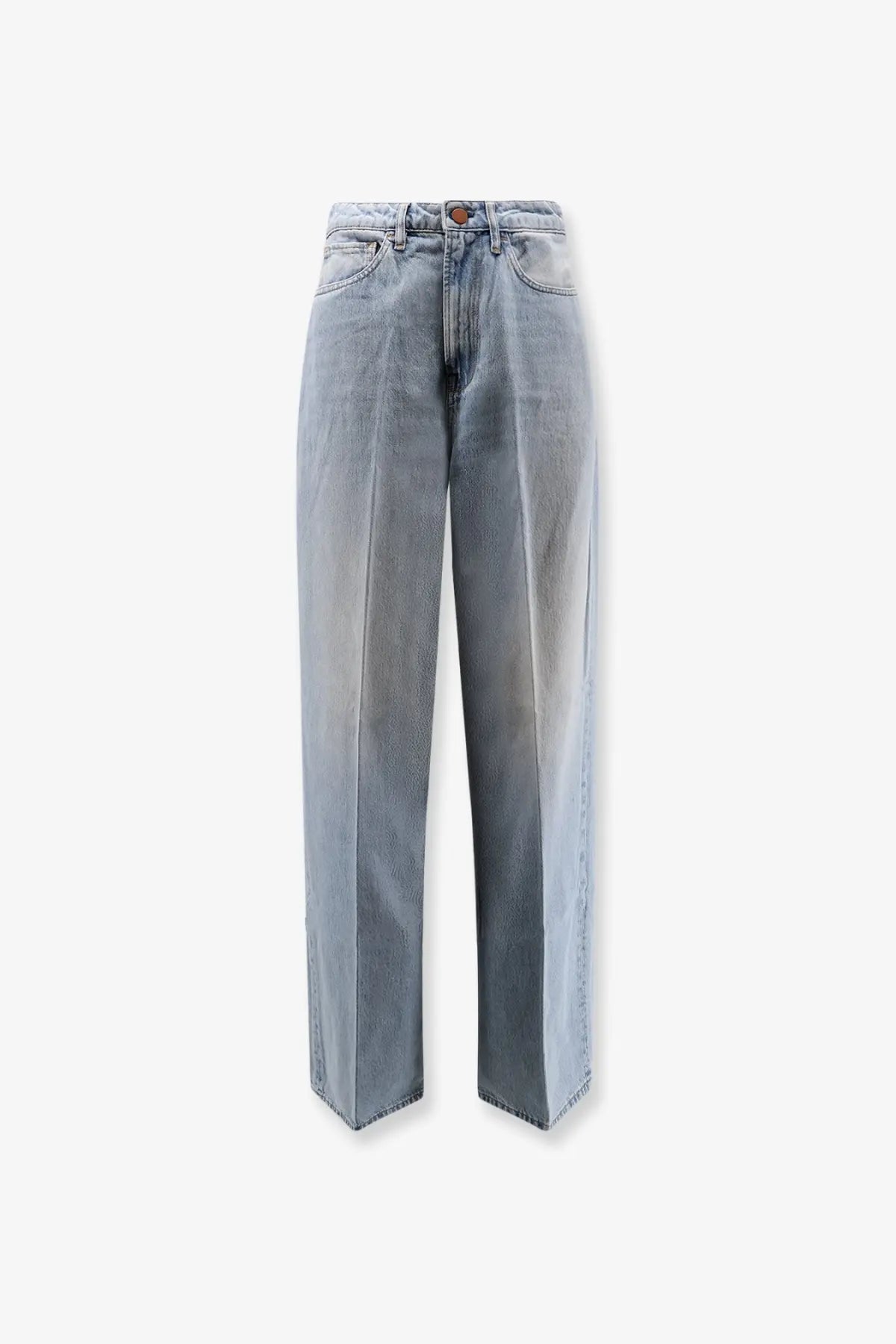 High-waisted 3x1 women flip blue denim jeans with faded gradient wash from light blue to darker grayish-blue