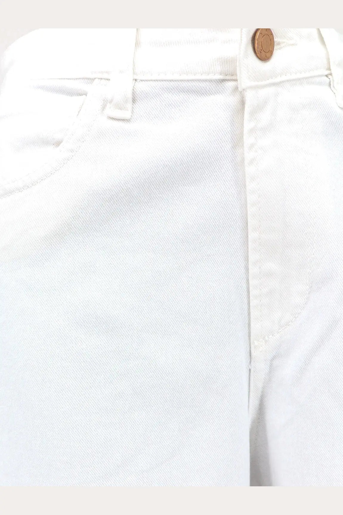 3x1 women’s hellen denim trousers white featuring white denim fabric and a brown button at the waistband