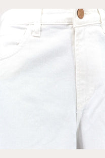 3x1 women’s hellen denim trousers white featuring white denim fabric and a brown button at the waistband