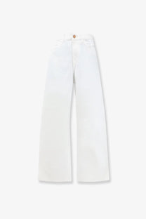 3x1 women’s hellen denim trousers white wide-leg pants with clean minimalist design and single brown button waistband