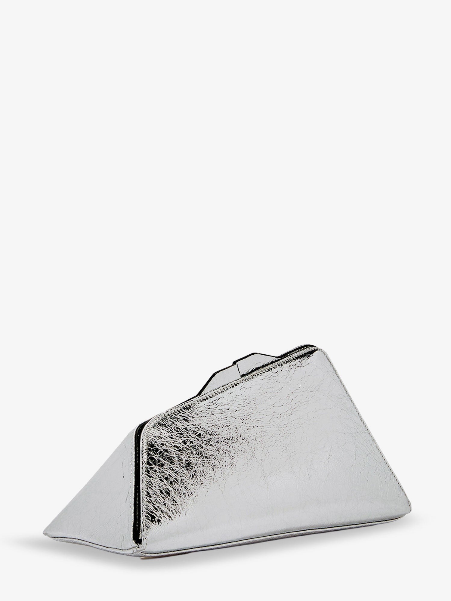 The Attico Women's PM Laminated Leather Clutch Bag Silver