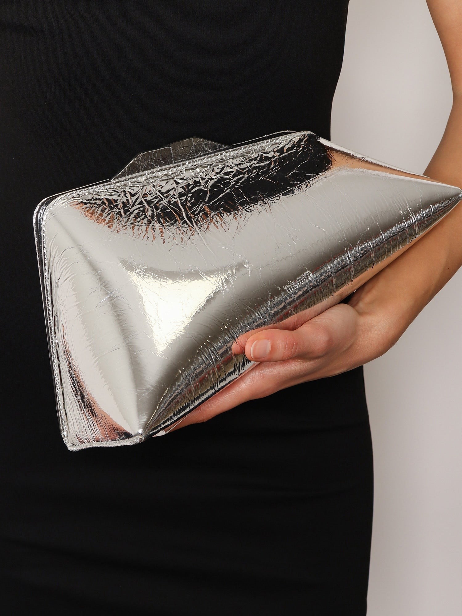 The Attico Women's PM Laminated Leather Clutch Bag Silver