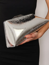 The Attico Women's PM Laminated Leather Clutch Bag Silver