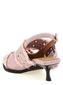 GANNI Women's Feminine Buckle Fringed Denim Slingback Pink
