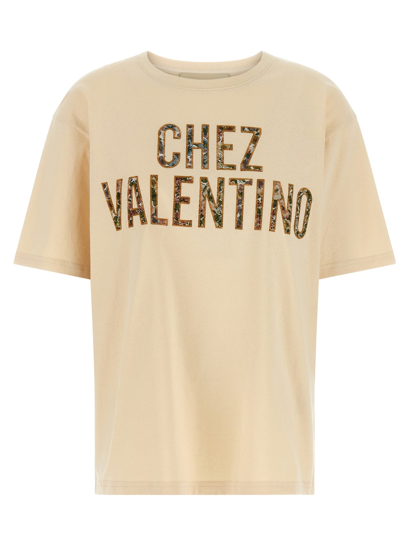 VALENTINO GARAVANI - VALENTINO GARAVANI Women’s Valentino Garavani Chez Valentino T-Shirt Beige - Women’s Tops