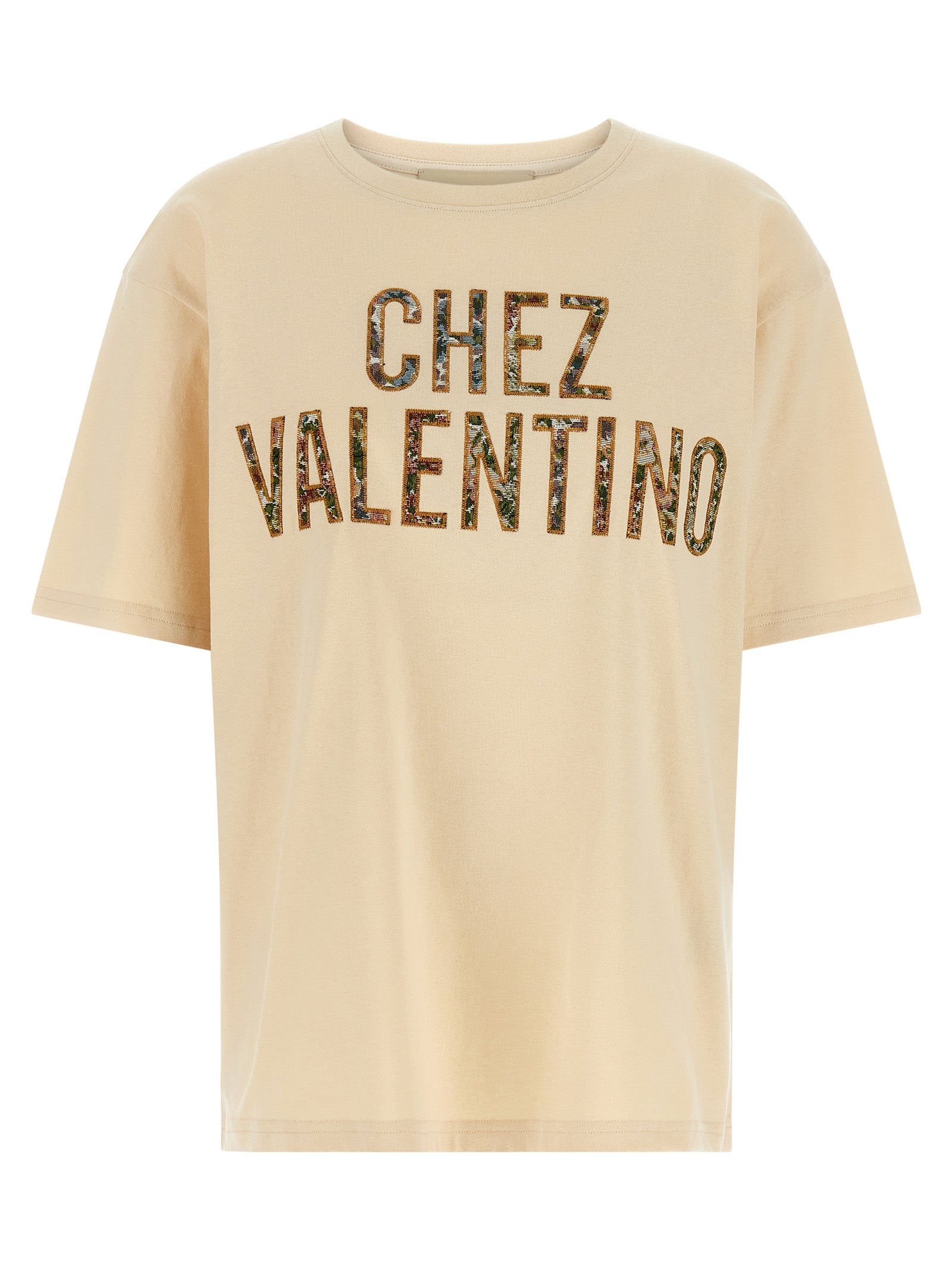 VALENTINO GARAVANI - VALENTINO GARAVANI Women’s Valentino Garavani Chez Valentino T-Shirt Beige - Women’s Tops