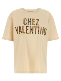 VALENTINO GARAVANI - VALENTINO GARAVANI Women’s Valentino Garavani Chez Valentino T-Shirt Beige - Women’s Tops