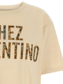 VALENTINO GARAVANI - VALENTINO GARAVANI Women’s Valentino Garavani Chez Valentino T-Shirt Beige - Women’s Tops