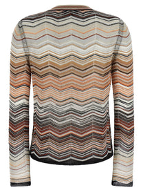 MISSONI Women's Chevron Lamé Cardigan Brown