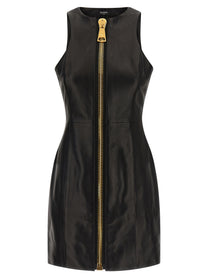 BALMAIN - BALMAIN Women’s Maxi Zip Leather Dress Black - Women’s Clothing