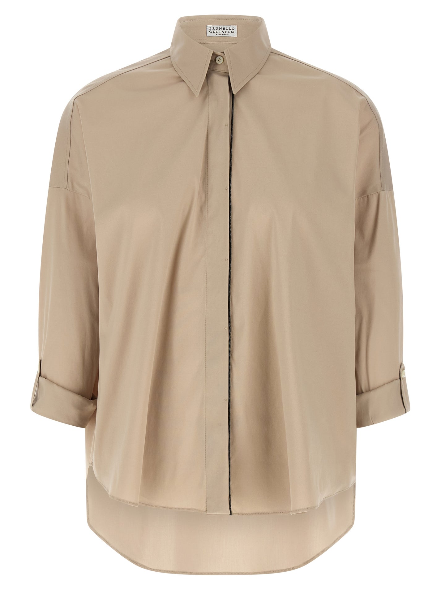 BRUNELLO CUCINELLI - BRUNELLO CUCINELLI Women’s Shiny Trim Shirt Beige - Women’s Tops