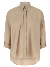 BRUNELLO CUCINELLI - BRUNELLO CUCINELLI Women’s Shiny Trim Shirt Beige - Women’s Tops