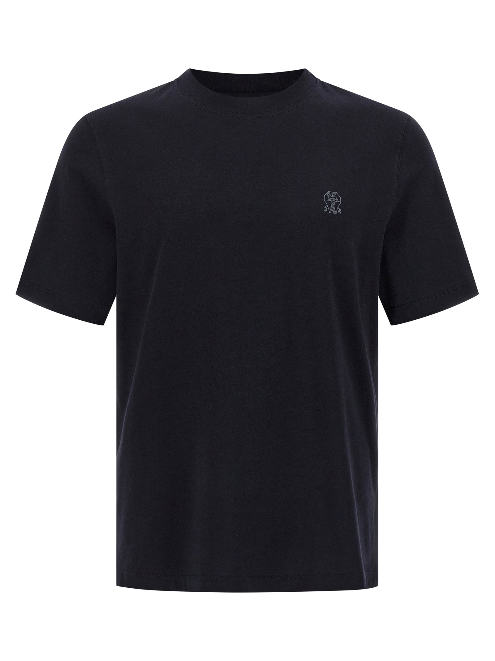 BRUNELLO CUCINELLI - BRUNELLO CUCINELLI Men’s Logo Print T-Shirt Blue - Men’s Tops