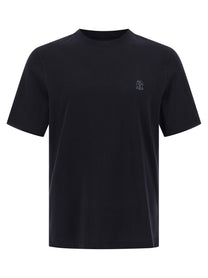 BRUNELLO CUCINELLI - BRUNELLO CUCINELLI Men’s Logo Print T-Shirt Blue - Men’s Tops