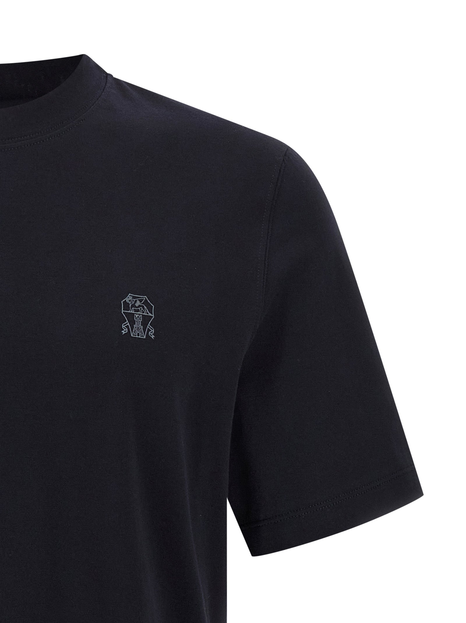 BRUNELLO CUCINELLI - BRUNELLO CUCINELLI Men’s Logo Print T-Shirt Blue - Men’s Tops