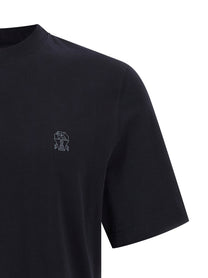 BRUNELLO CUCINELLI - BRUNELLO CUCINELLI Men’s Logo Print T-Shirt Blue - Men’s Tops