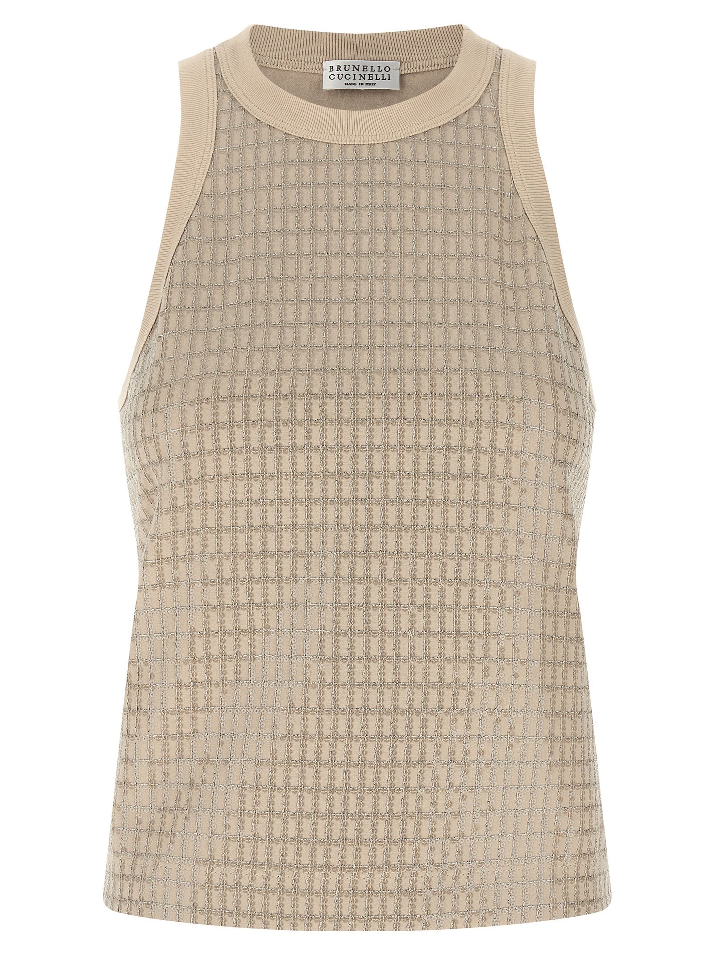 BRUNELLO CUCINELLI - BRUNELLO CUCINELLI Women’s Dazzling Check Embroidery Top Beige - Women’s Tops