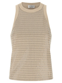 BRUNELLO CUCINELLI - BRUNELLO CUCINELLI Women’s Dazzling Check Embroidery Top Beige - Women’s Tops