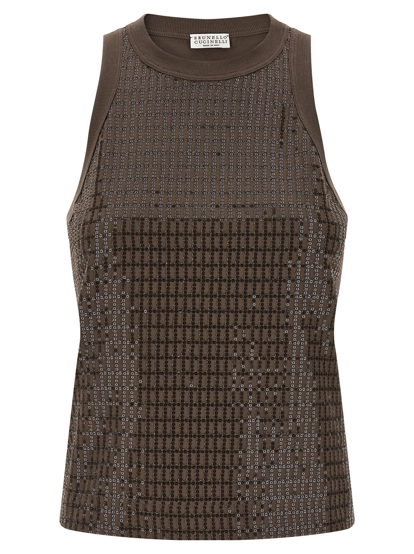 BRUNELLO CUCINELLI - BRUNELLO CUCINELLI Women’s Dazzling Check Embroidery Top Brown - Women’s Tops