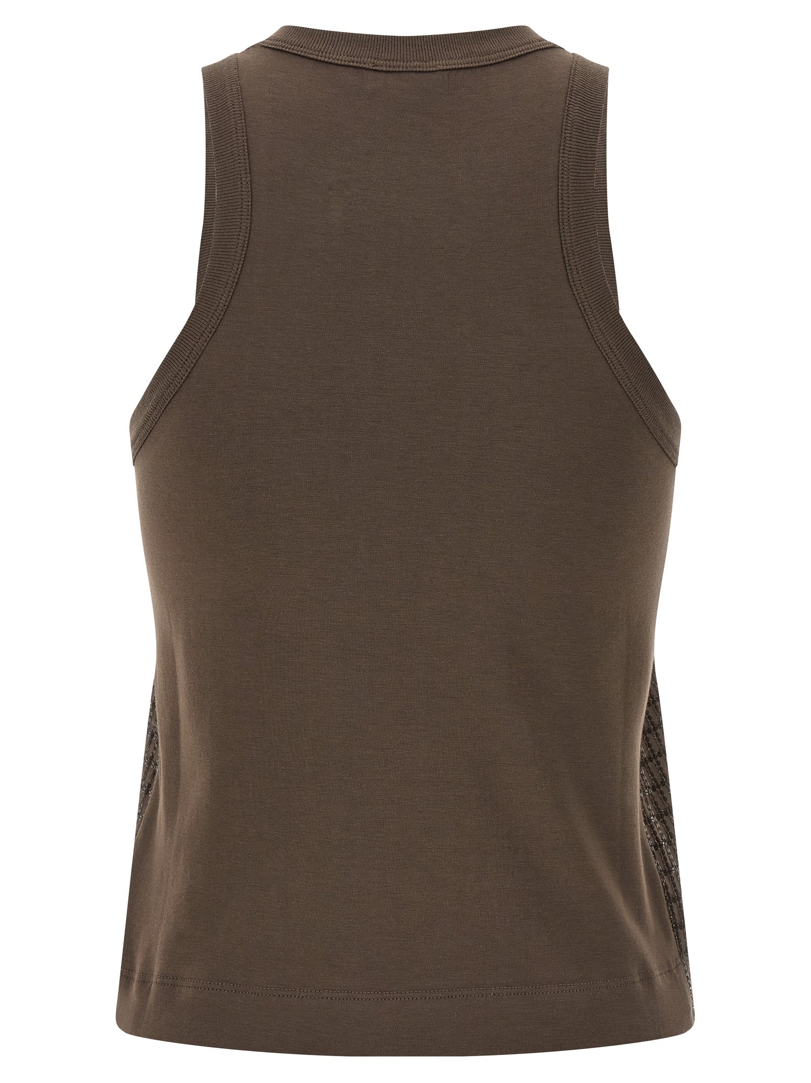 BRUNELLO CUCINELLI - BRUNELLO CUCINELLI Women’s Dazzling Check Embroidery Top Brown - Women’s Tops