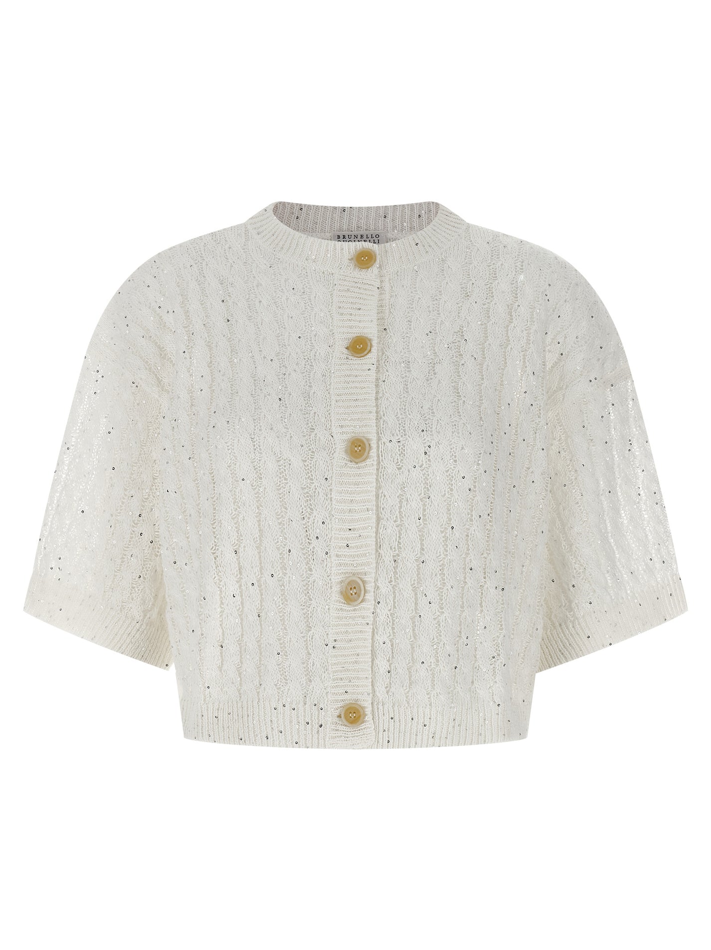 BRUNELLO CUCINELLI - BRUNELLO CUCINELLI Women’s Dazzling Cable Cardigan White - Women’s Knitwear