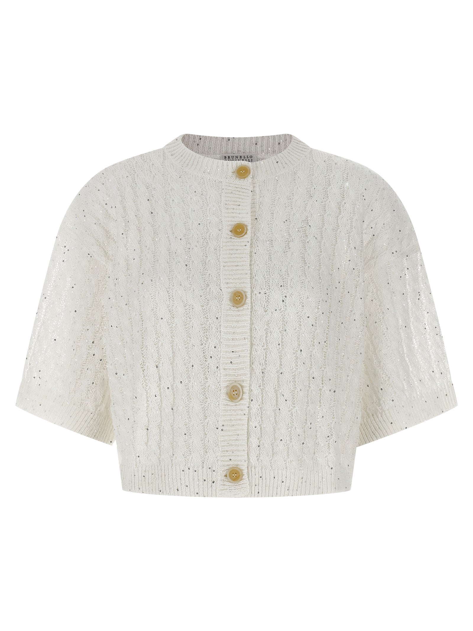 BRUNELLO CUCINELLI - BRUNELLO CUCINELLI Women’s Dazzling Cable Cardigan White - Women’s Knitwear