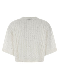BRUNELLO CUCINELLI - BRUNELLO CUCINELLI Women’s Dazzling Cable Cardigan White - Women’s Knitwear