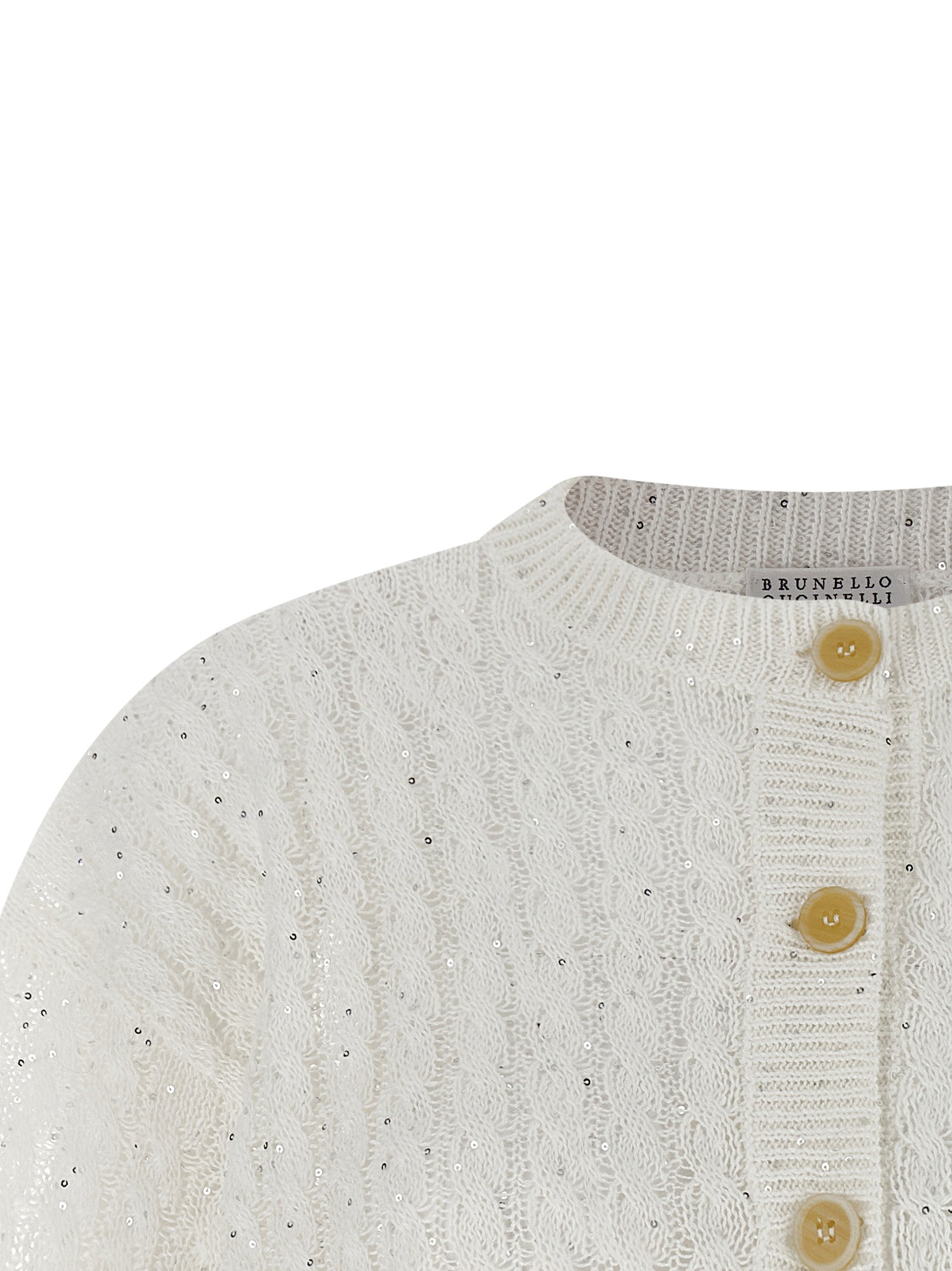 BRUNELLO CUCINELLI - BRUNELLO CUCINELLI Women’s Dazzling Cable Cardigan White - Women’s Knitwear