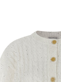 BRUNELLO CUCINELLI - BRUNELLO CUCINELLI Women’s Dazzling Cable Cardigan White - Women’s Knitwear