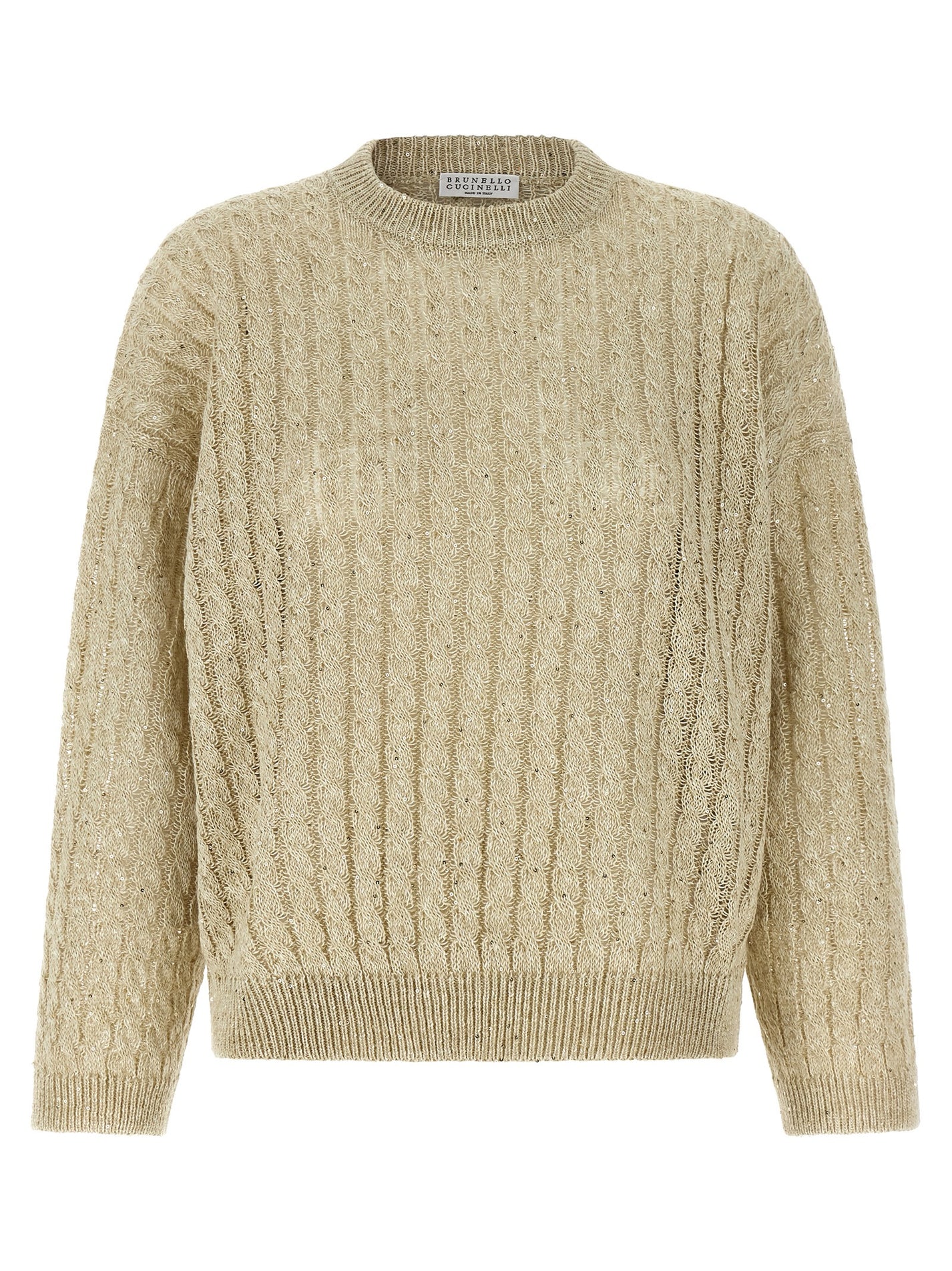 BRUNELLO CUCINELLI - BRUNELLO CUCINELLI Women’s Dazzling Cable Sweater Beige - Women’s Knitwear