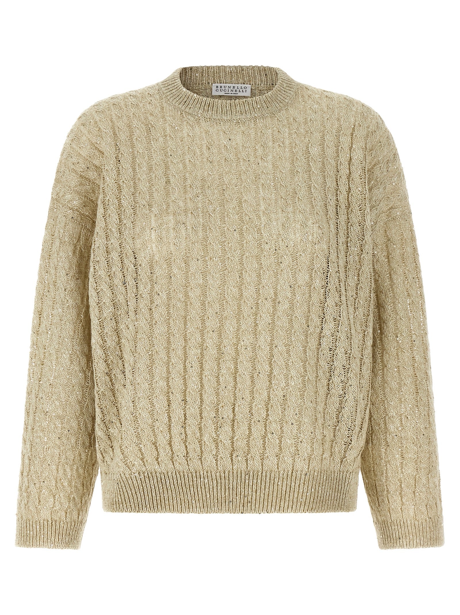 BRUNELLO CUCINELLI - BRUNELLO CUCINELLI Women’s Dazzling Cable Sweater Beige - Women’s Knitwear