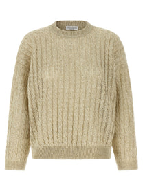 BRUNELLO CUCINELLI - BRUNELLO CUCINELLI Women’s Dazzling Cable Sweater Beige - Women’s Knitwear