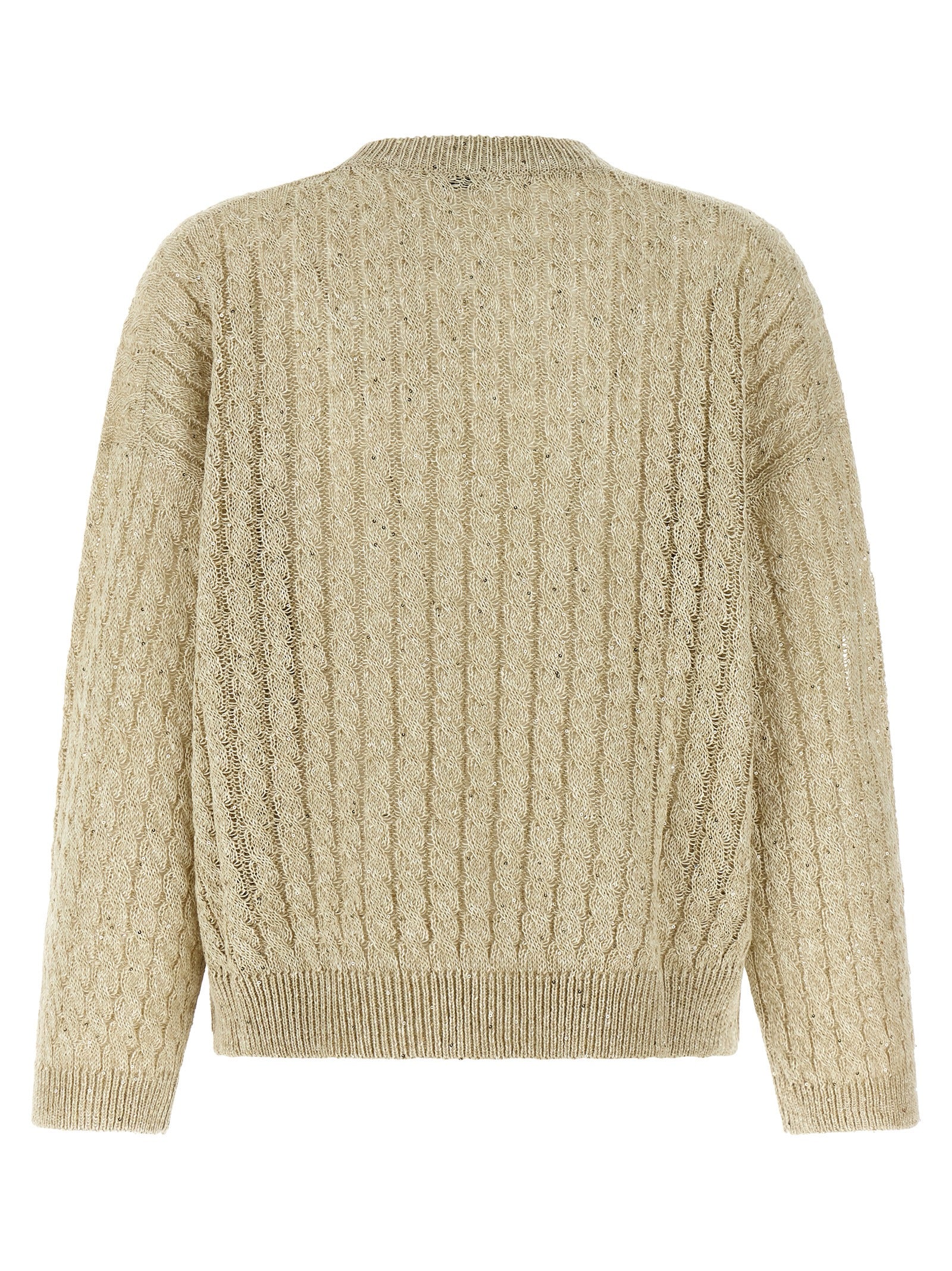 BRUNELLO CUCINELLI - BRUNELLO CUCINELLI Women’s Dazzling Cable Sweater Beige - Women’s Knitwear